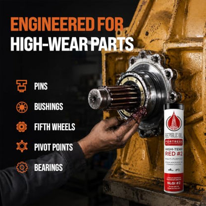Republic Oil Premium Red #2 EP2 Lithium Complex Multi-Purpose Grease Tubes 10x14oz – High Temp Heavy Duty Grease Tube for Wheel Bearings, Chassis, 5th Wheels, Agriculture & Construction Made in USA - size: 10 x 14 oz Tubes