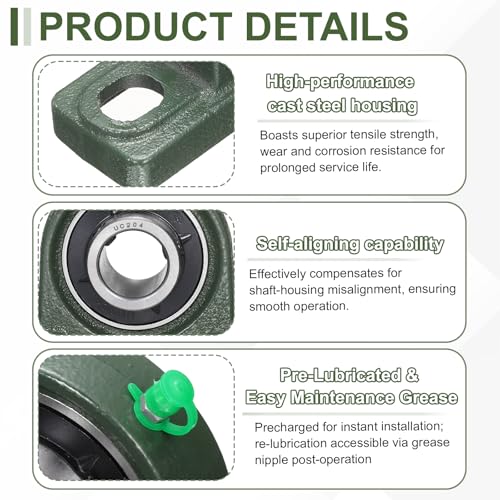 uxcell UCP204 Pillow Block Bearings 20mm Bore Self Alignment Solid Cast - size: UCP204 (Bore 20mm)