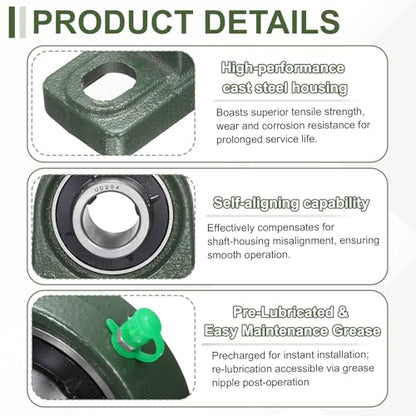 uxcell UCP204 Pillow Block Bearings 20mm Bore Self Alignment Solid Cast - size: UCP204 (Bore 20mm)