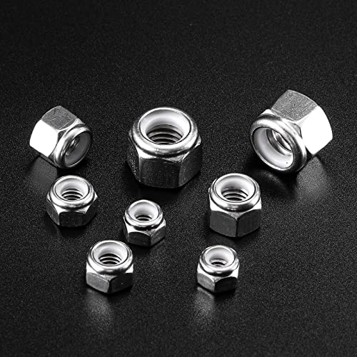 1/4-20 Nylon Insert Hex Lock Nuts 100Pcs 304 Stainless Steel Locknuts, Hex Drive, Bright Finish, by SG TZH - size: 1/4-20