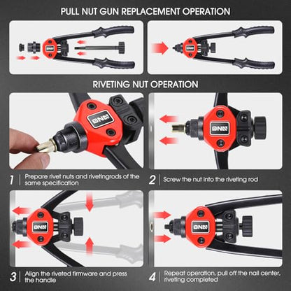 DNA MOTORING 2 in 1 12" Rivet Gun, Wrench, SAE Mandrels & Metric Rivet Nut Tool Set, 60pcs Rivet Nut Head, Rivet Gun Kit for Riveting Decoration Metal Plates, W/Case, TOOLS-00564 - style: 60pcs 12in