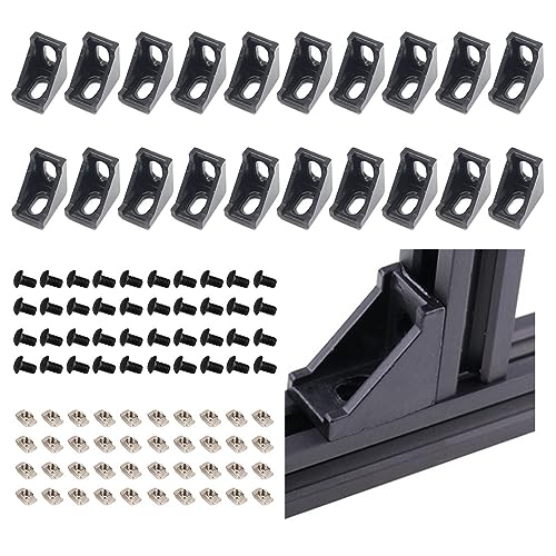 20PCS Extruded Aluminum Profile 2028 Corner Bracket Right Angle with Screws for 6mm Slot Aluminum Extrusion Profile 2020 Series (2028-Black-20 with Screws) - style: 2028-Black-20 with screws