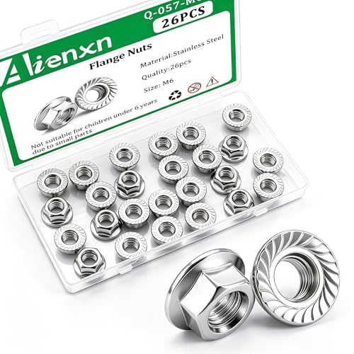 26PCS M6 x 1mm Thread 304 SS Hex Flange Nuts - color: Silver, size: M6x1 (26pcs)
