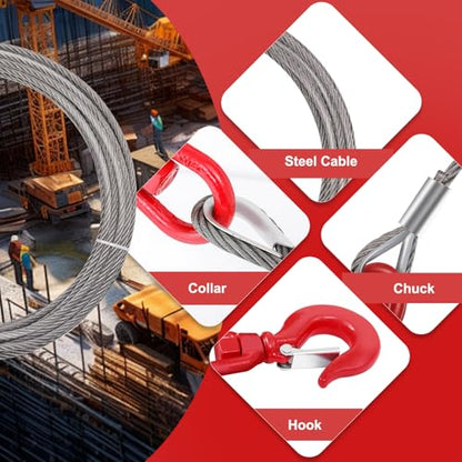 Steel Winch Cable,3/8" x 75' Wire Rope with Swivel Hook,17637 Lbs Breaking Strength,6x19 Strand Core Steel Towing Cable for Tow Truck,Crane,Wrecker - size: 75 ft