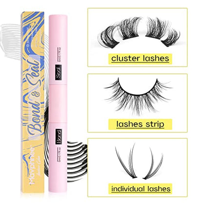 Lash Glue Bond and Seal Long Lasting Strong Hold Waterproof 2 in 1 Cluster Eyelash Glue for DIY Lash Extensions by Mavphnee