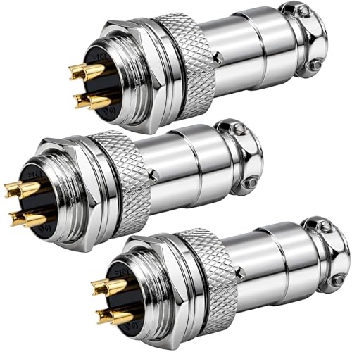 GX16 4 Pin Aviation Connector Plug, 16mm Mounting Hole, 7A 125V Male Female Aviation Plug, Industrial Electrical Connector for Aviation High Speed Rail Ship Equipment, Pack of 3 - size: 16-4P