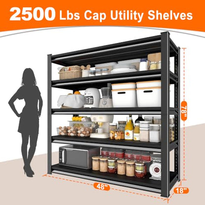 Metal Storage Garage Shelving - 48" W x 18" D x 78" H Black - size: 5T-BK-48"Wx18"D
