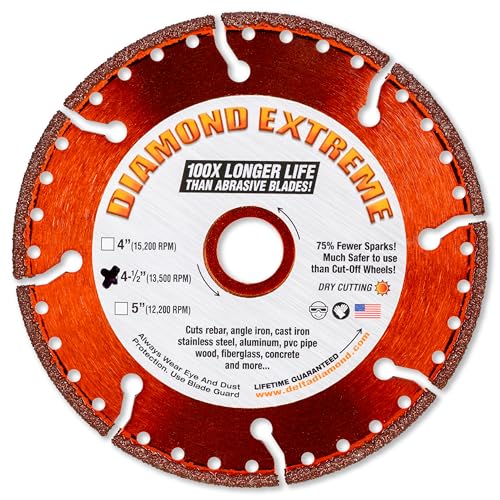 Diamond Extreme 4-1/2 Inch Metal Cutting Diamond Blade, Heavy-Duty Vacuum-Brazed Cut Off Wheel, 7/8"-5/8" Arbor for Rebar, Steel, Stainless Steel, Angle Iron & Sheet Metal (4.5") - size: 4-1/2 Inch