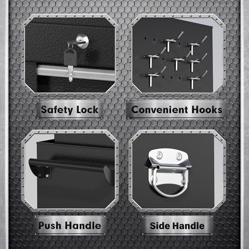 INTERGREAT 8-Drawers Rolling Tool Chest, Assembled Tool Chest with Wheels, Detachable Top Tool Box, Tool Cabinet for Repair Room,Warehouse, Rolling Tool Box with Hooks,Tray Divider,Liners(Black) - color: Black, size: 8 Drawers