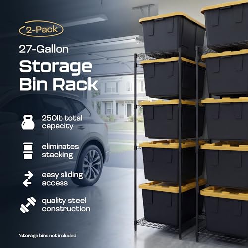 MonsterRAX 2-Pack 5-Tier NSF Bin Rack for 27-Gal Totes, Black - color: Black