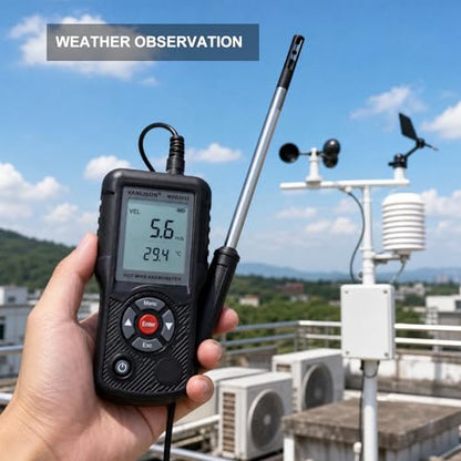 Thermal Anemometer –MOG2033 Handheld CFM CMM Air Flow Meter with Sunlight Readable Backlit LCD, High-Precision Wind Speed Gauge for HVAC Ducts Vents, Telescopic Probe, Temperature