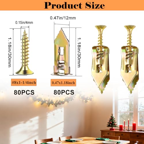 160PCS Self Drilling Drywall Anchors and Screws Kit, 0.47x1.18Inch Sheetrock Anchors with Screws, Wall Anchors for Drywall, No Drill, Holds Up to 66LBS for Picture & Mirror Hanging - color: 160PCS-0.47x1.18 inch