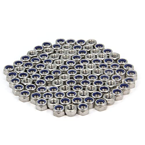M8 x 1.25mm Pitch 304 Stainless Steel Self-Locking Hex Lock Nuts, Nylon Insert LockNuts Silver Metric Self Clinching Hex Lock Nuts for Hardware Parts, 100pcs/pack (M8-100pcs) - size: M8-100pcs