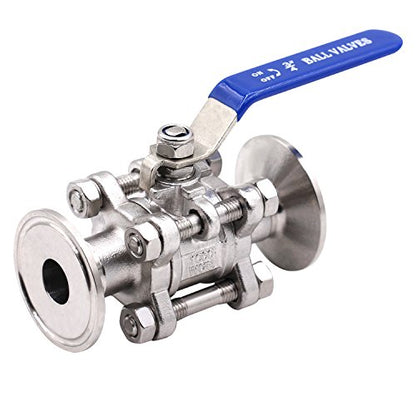 DERNORD 3/4" Sanitary Ball Valve Fits 1.5" Tri-Clamp Clover Stainless Steel 304, PTFE Lined, Two Way & Three Piece (3/4 Inch Tube OD Quick Clamp) - size: 3/4 Inch Tube OD Quick Clamp