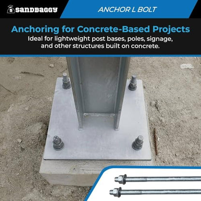 Sandbaggy 3/4" x 12" Threaded Concrete Anchor L-Bolts (Nuts & Washers Included) - Hot Dipped Galvanized - Sill Plate, Base Plate, Masonry, Wood, Cement Anchors, J Bolt (1, 3/4" x 12") - size: 3/4" x 12"