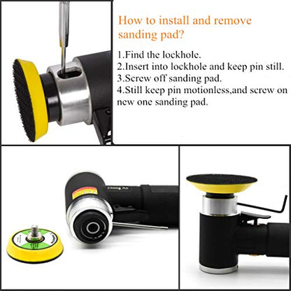 2 3-inch Mini Orbital Sander da sander Air Dual Action Sander Air Polisher Super Smooth and Swirl Freely for Auto Body Work (BLACK) - color: Black