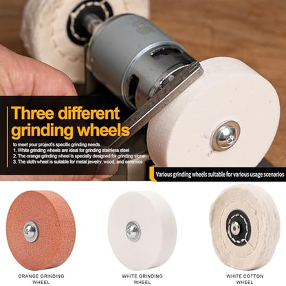 Mini Bench Grinder 3 Wheels, Benchtop Polisher Buffer for Jewelry