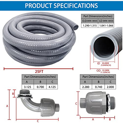 1inch 25ft Electrical Conduit Kit,Liquid-Tight Conduit and Connector - size: 1IN,25FT
