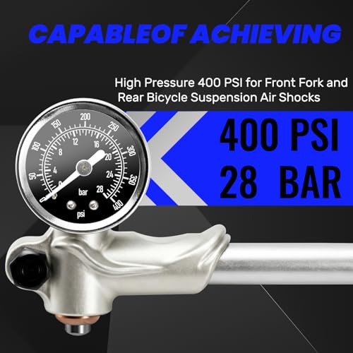 High Pressure Shock Pump, Bike Shock Air Pump with Gauge 400 PSI - color: silver