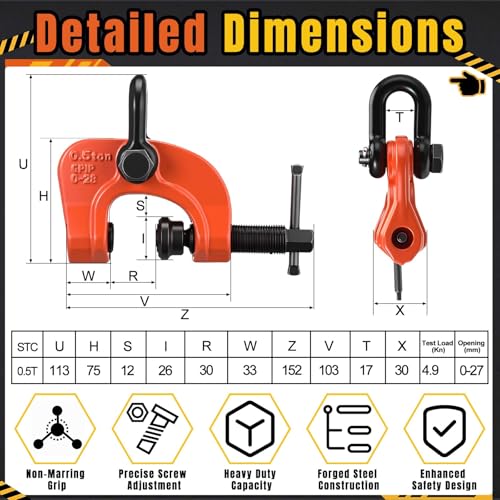 Frienda Plate Lifting Clamp 1100 Lbs/0.5t Adjustable Opening 0-1.1 Inch - size: 0-1.1 Inch, style: 1100 Lbs/0.5t