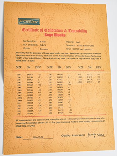Fowler 53-672-036-0, Economy 36 Rectangular Gage Block Set - size: 36 Piece