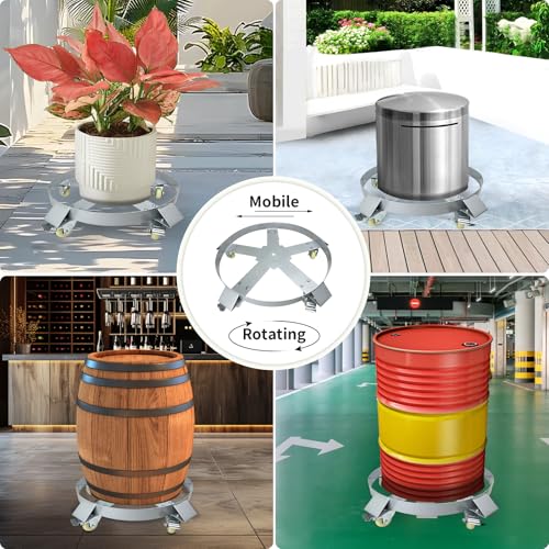 55 Gallon Drum Dolly, 1250lbs Load Capacity 55 Gallon Barrel Dolly Cart Drum Caddy with 5 Swivel Casters Wheel, Non Tipping Hand Truck Capacity Dollies for Warehouse Drum Handling (Silver Gray) - size: 55 Gallon 5 Wheels