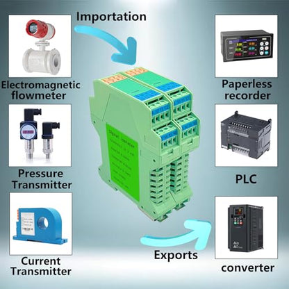 Signal Isolator DC 24V,PLC Detect Signal Conditioner,Module Analog Output(1 in 2 Out 4-20mA Turn 4-20mA) - color: 1 input and 2 outputs