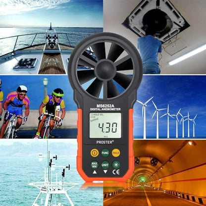 Proster Digital Anemometer Handheld Wind Speed Meter CFM 5Units Backlight