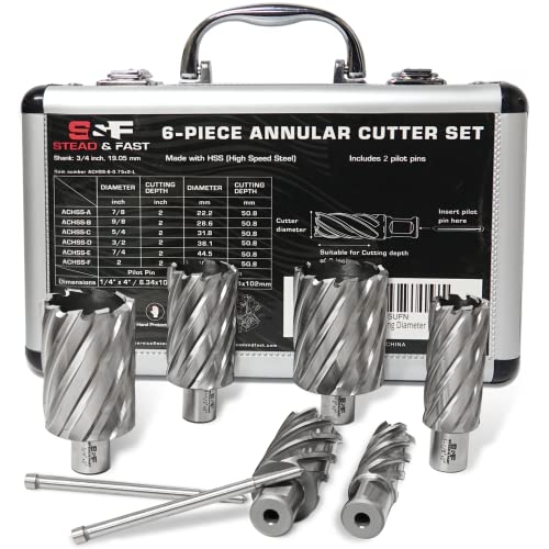 S&F STEAD & FAST Annular Cutter Set 6 Pcs, Diameter 7/8 to 2", DOC 2" - size: 3/4" shank 2" cutting depth Large