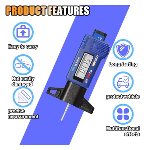 KITUREK LCD Display Tire Tread Depth Gauge, Tire Wear Gauge Tread Checker