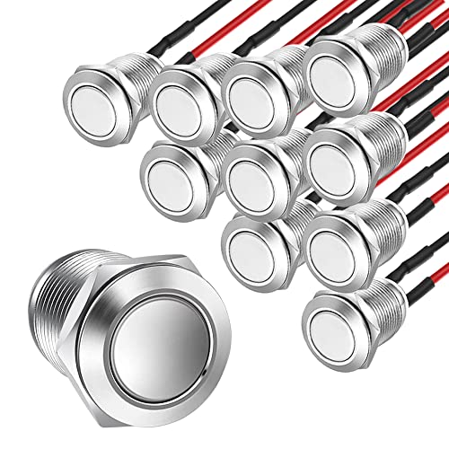 Gebildet 10pcs 12mm 2A 12V/24V/125V/250V AC Prewired Waterproof Push Button Momentary Stainless Steel Push Button On Off (Flat Head) - color: SS-Momentary-10pcs