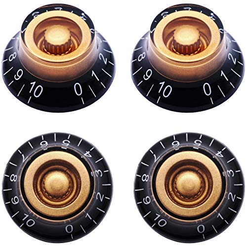 Taiss 4Pcs Guitar Knobs,Amber Top Hat Bell Style Rotary Knobs,Electric Guitar Bass Speed Volume Tone Control Knobs Fits 6mm/0.24" Rotary Shaft Musical Instruments And Radios Parts Replacement KNOB-S33 - color: Amber Top Hat Bell-Plastic-26mmx12mm