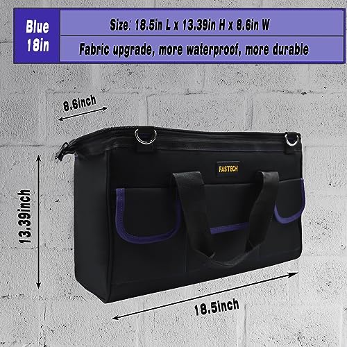 FASTECH 18 Inch Tool Bag, Waterproof Wide Mouth Tool Kit, Heavy Duty Tool Bag Organizer With Shoulder Straps, Tool Storage Package For Men/Women (18IN DarkBlue) - color: DarkBlue, size: 18IN