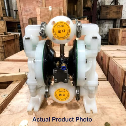 1" PP Pneumatic Double Diaphragm Pump, Air-Powered Chemical Transfer Pump, Anti-Corrosion, Anti-Static, Self-Priming, Dry-Run Capable for Corrosive Fluids,electroplating solution - size: QBY4-25PP+PTFE 35GMP