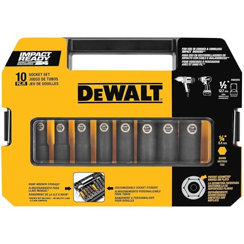 DeWalt Impact Socket Set 1/2 Drive, 10 Piece 1/4" to 1/2" Impact Socket Adapter Set (DW22812)