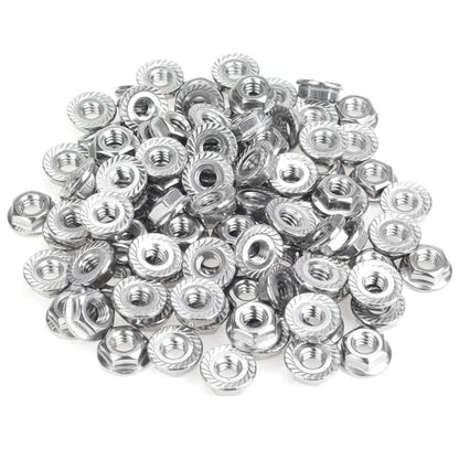 HELIFOUNER 100 Pieces 1/4”-20 Flange Nuts, Serrated Flange Hex Lock Nuts Assortment Kit, 304 Stainless Steel (18-8), Bright Finish, Coarse Thread - size: 1/4"-20 (100 Pieces)