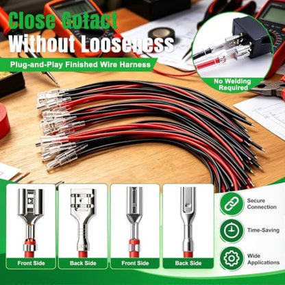 Twidec/20Pcs 2.8mm and 4.8mm Female Spade Crimp Terminal with Insulating Sleeve and Wire Red + Black Female Spade Quick Splice Assortment Kit - size: 2.8/4.8mm