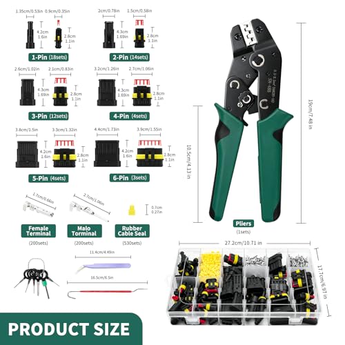 1048Pcs 55 Sets Waterproof Automotive Electrical Wire Connectors with Ratcheting Wire Crimper,Wire Connector Plug Kit 1/2/3/4/5/6 Pin Plug Connectors Kit Male and Female for Car Truck Motorcycle Boat