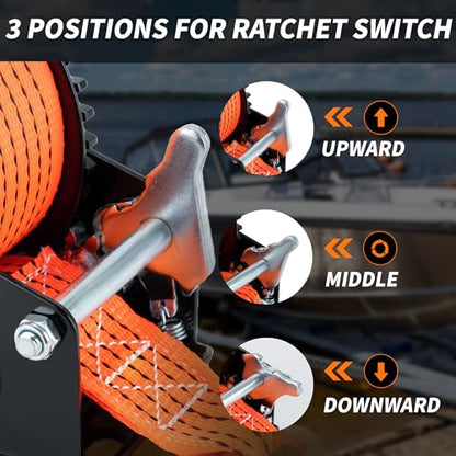 1600lbs Heavy Duty Boat Trailer Winch with 26FT Strap, 2-Way Ratchet & 4:1 Gear Trailer Winch, Portable Hand Crank Winch for Boat, Truck, Trailer, RV, ATV, Jet Ski - color: Orange Strap