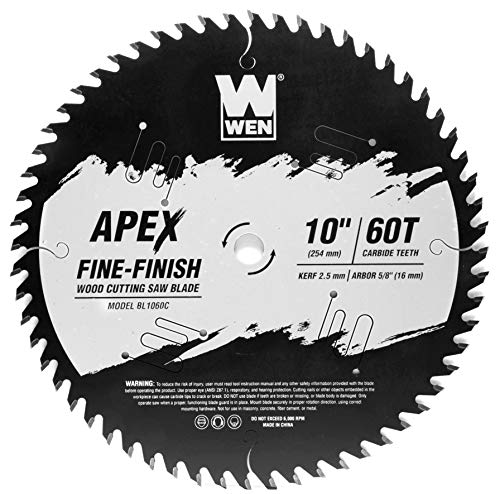 WEN BL1060C Apex 10-Inch 60-Tooth Carbide-Tipped Fine-Finish Industrial-Grade Woodworking Saw Blade with Cool-Cut Coating, Black