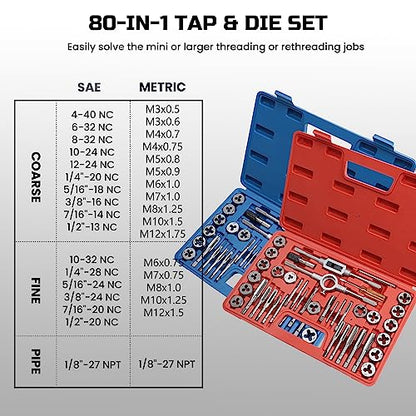 Anfrere 40pcs SAE Tap and Die Set, SAE Standard Rethreading Tool Kit - size: 40pcs Standard