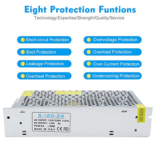 inShareplus 24V 5A 120W, DC Universal Regulated Switching Power Supply, Converter AC 100-240V to DC 24 Volt LED Driver, Transformer,Adapter for LED Strip Light, Computer Project - style: 24V 120W