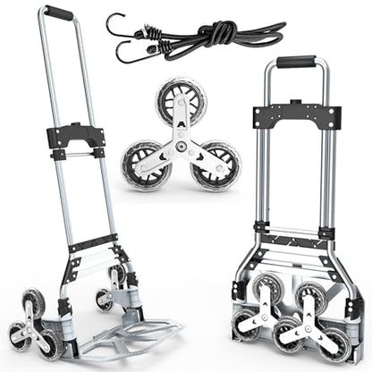 Stair Climbing Cart, 220 LBS Aluminum Stair Climber Dolly, Heavy Duty Folding Hand Truck Dolly with 6 Wheels, Telescoping Handle and Elastic Rope for Home, Moving, Groceries, Warehouse - color: Blcak, size: 180 lbs