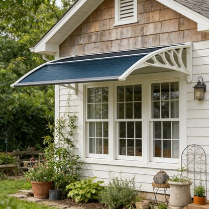 58.5x35 Inch Patio Window Awning Shade, Polycarbonate Door Entrance Canopy Cover Protection for Sunshine & Rain, Gray with White Edge - color: White + Gray