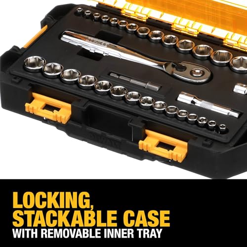 DEWALT Socket Set, 1/4-Inch & 3/8-Inch Drive, SAE/Metric, 34-Piece (DWMT73804)