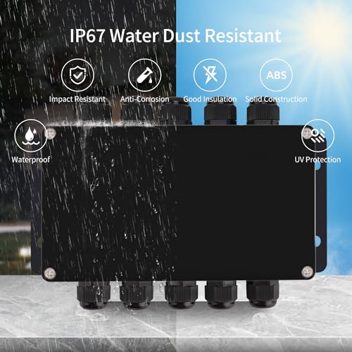 ABS IP67 Waterproof Dustproof Electrical Junction Box, with 15A 600V Barrier Terminal Cable Connector, 5 in/5 Out Power Junction Box（6.22 * 3.54 * 2.5in） - size: 5T5 6.22"x 3.54"x2.5"