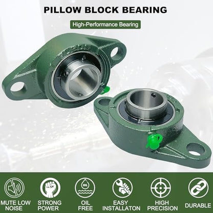 2 Pack UCFL206-20 Pillow Block Bearing – Flange 2 Bolt Mounted Pillow Block Bearings – Bearing Steel Bearings with 1-1/4" Bore - Self-aligning Bearings with Solid Cast Iron Base - style: UCFL206-20