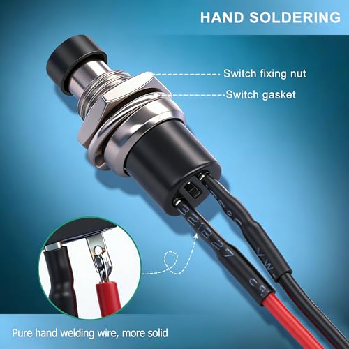Twidec/10PCS 3V-6V-12V-24V-250V Momentary Push Button Switch 2 Pins ON/Off SPST 7mm Black and Red Normal Open 1A Mini Round Button Switch with Pre-soldered Wires PBS-110-XBKR - color: Black＆Red-7mm, size: Momentary
