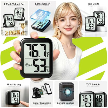 Antonki 2 Pack Room Thermometer Indoor Hygrometer - color: 2 Pcs * Classic Black ( 97%+ Choice )