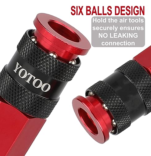 YOTOO 15 Pieces Universal Air Coupler and Plug Kit, Quick Connect Air Hose Fittings, Heavy Duty Aluminum Air Fittings, Lightweight, Push to Connect air tools and air compressor, Red - color: Red, size: 15 Pieces Kit